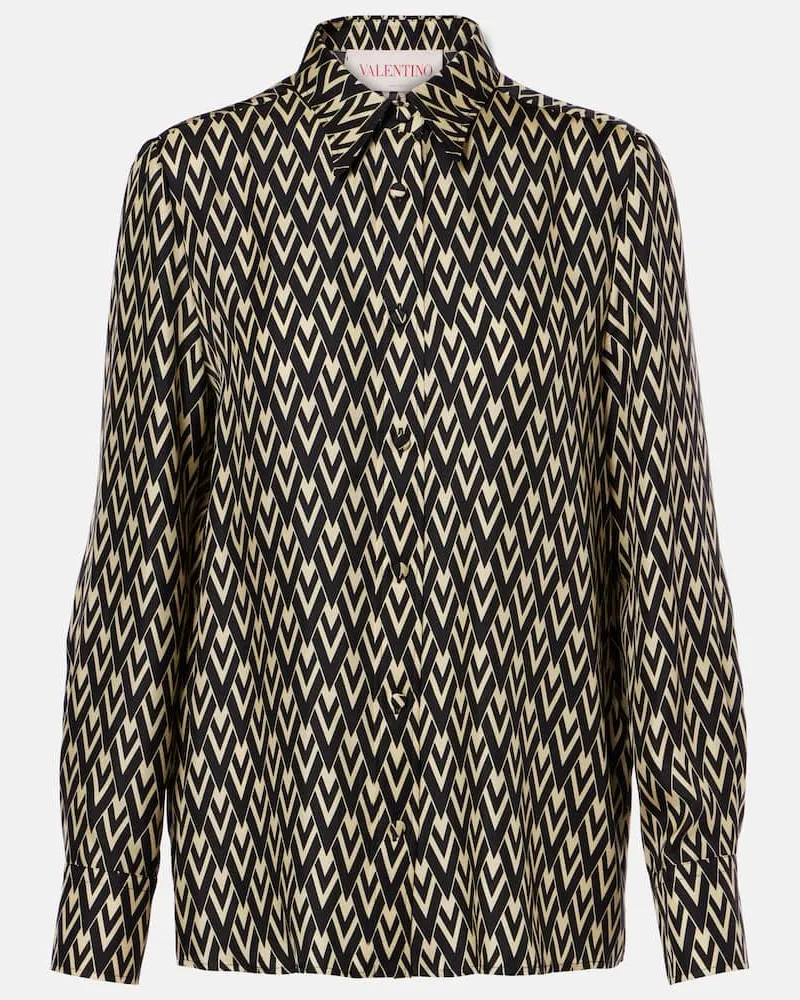 Valentino Garavani Camicia in twill di seta Toute la V Nero