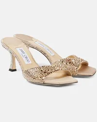 Jimmy Choo Mules Skye 70 in raso con cristalli Oro