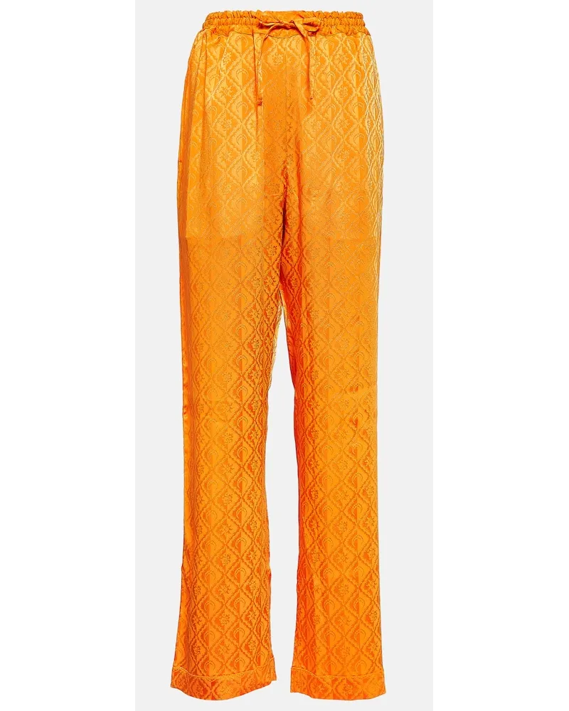 Marine Serre Pantaloni pigiama Moon Diamant in raso Marrone
