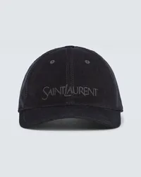 Saint Laurent Cappello da baseball in velluto a coste Nero