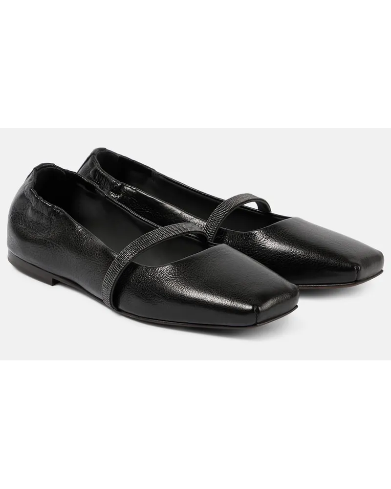 Brunello Cucinelli Ballerine Mary Jane in pelle con monili Nero