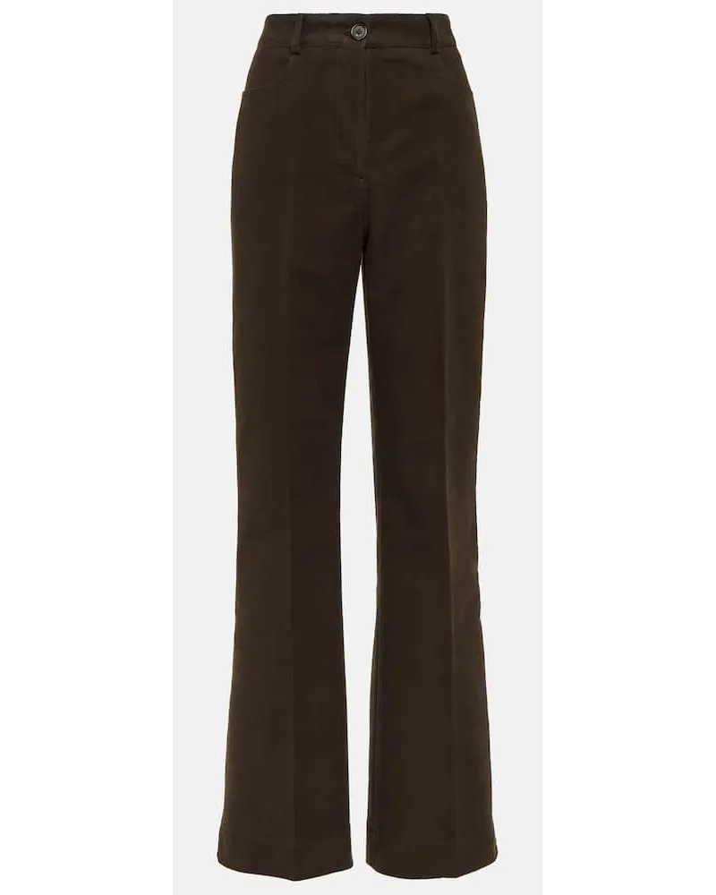 Totême Pantaloni in velluto a vita alta Marrone