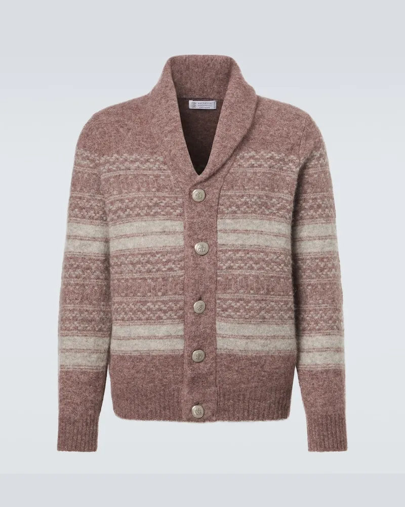 Brunello Cucinelli Cardigan in misto alpaca, cashmere e lana Borgogna