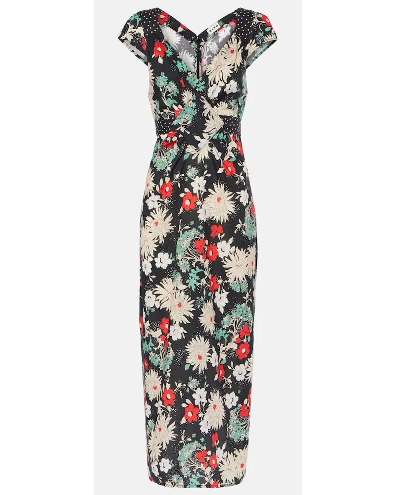 RIXO Abito midi Carey in cotone con stampa Nero