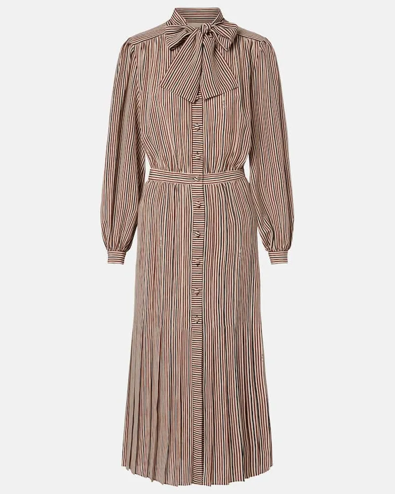 Valentino Garavani Abito midi in seta a righe Marrone