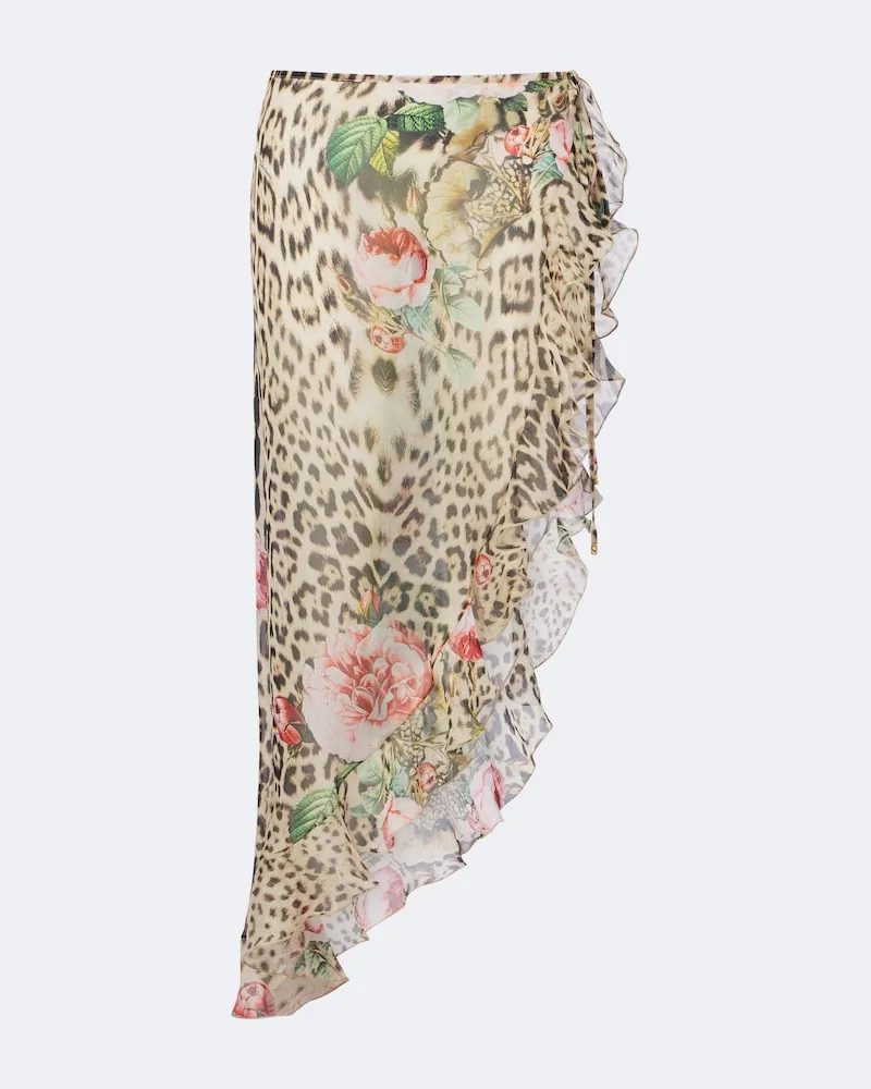 Roberto Cavalli Copricostume in seta con stampa leopardata Beige