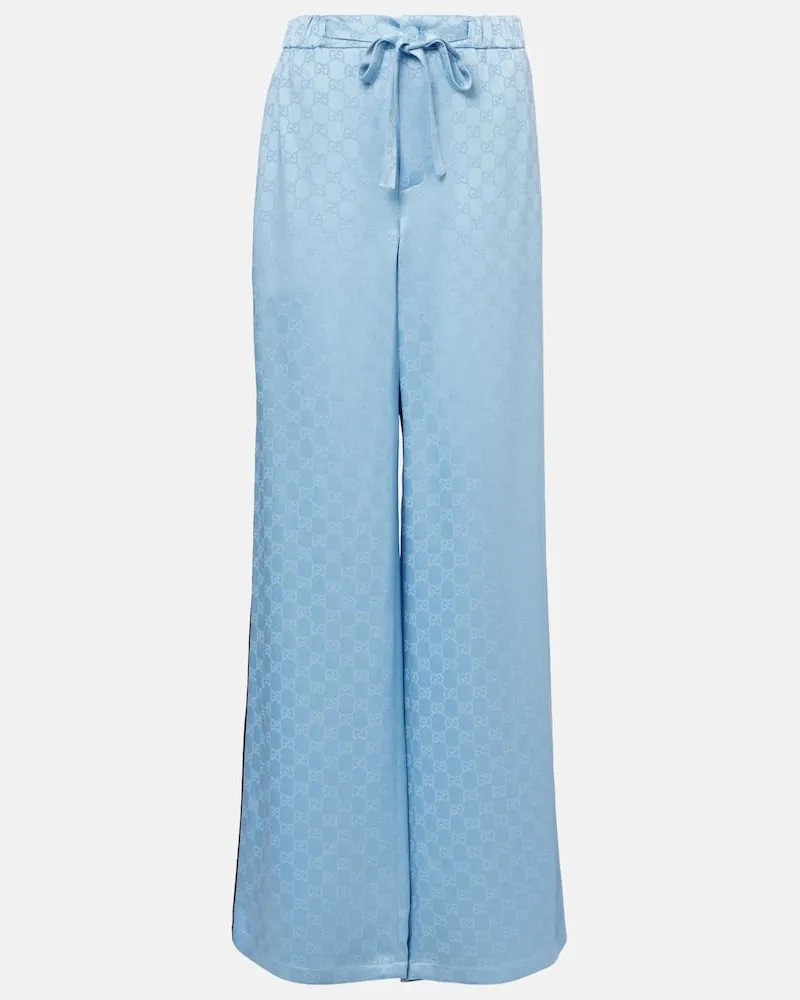 Gucci Pantaloni a gamba larga in raso GG Blu