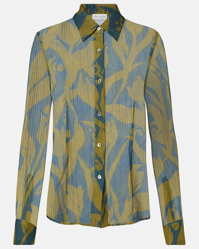 Dries van Noten Camicia in seta con stampa Verde
