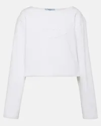 Prada Top cropped in jersey di cotone Bianco