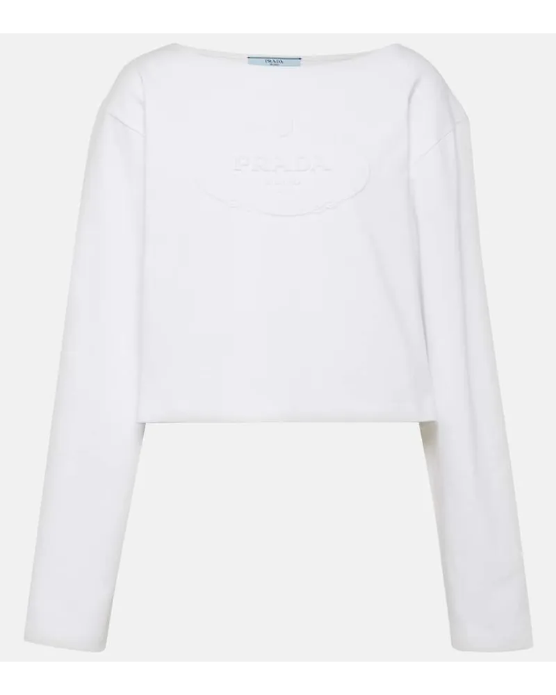 Prada Top cropped in jersey di cotone Bianco
