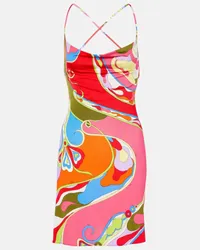 Emilio Pucci Abito corto Orchidee in jersey di raso Multicolore