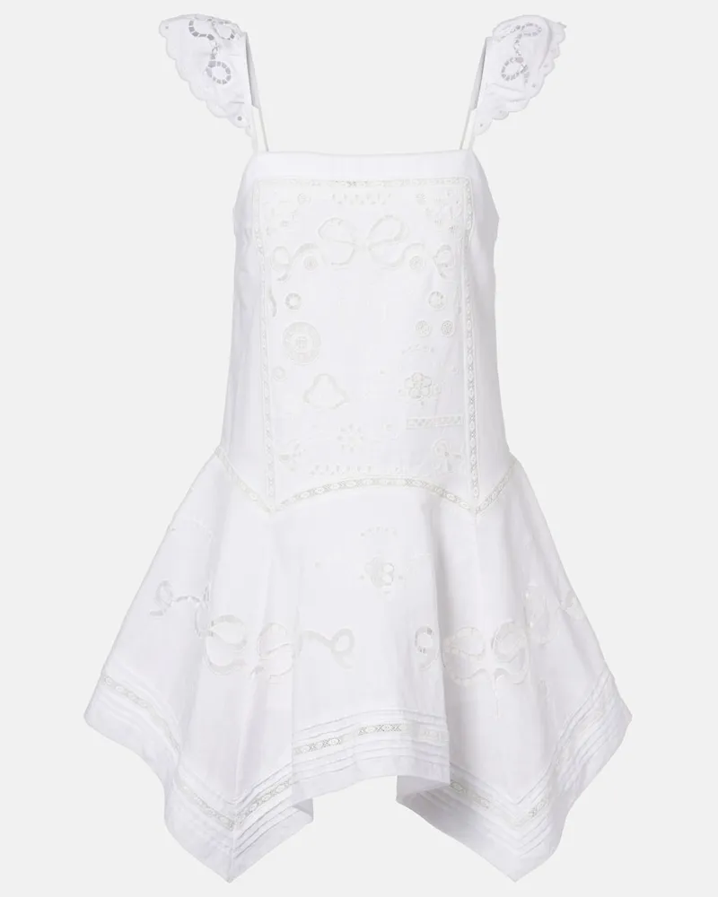 Self-Portrait Abito corto in popeline di lino e cotone Bianco