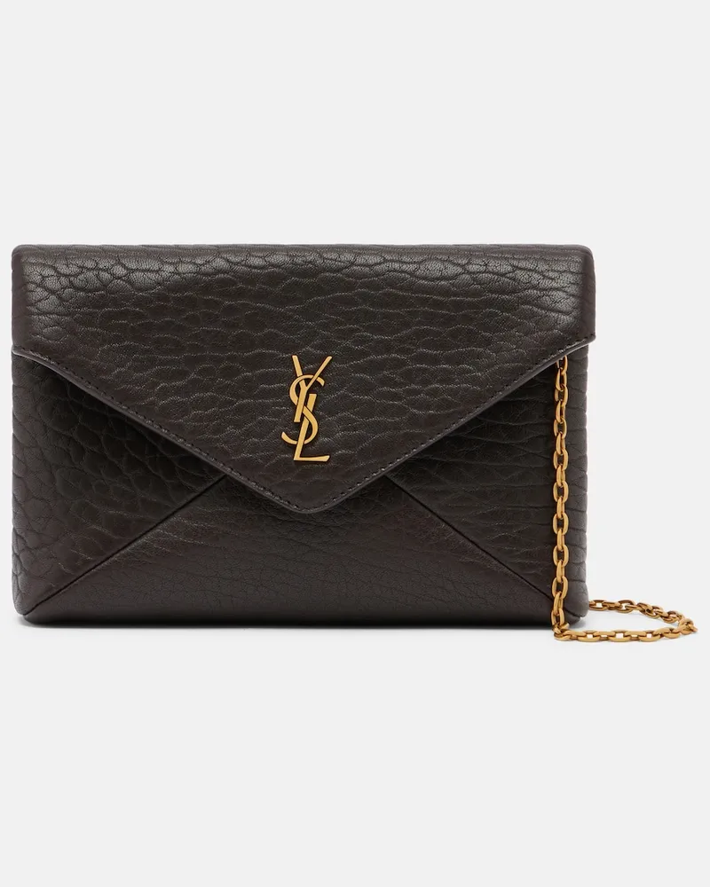 Saint Laurent Clutch Cassandre Small in pelle Marrone