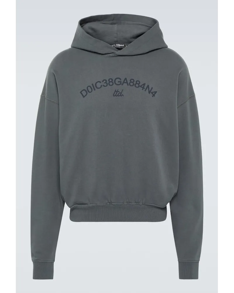 Dolce & Gabbana Felpa in jersey di cotone con cappuccio Grigio