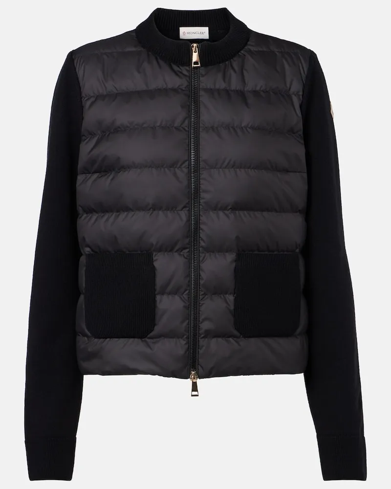 Moncler Cardigan in lana vergine e piumino Nero