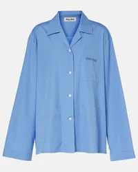 Miu Miu Camicia in popeline di cotone con logo Blu