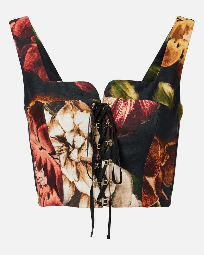 AGUA BENDITA Top cropped in lino con stampa floreale Multicolore