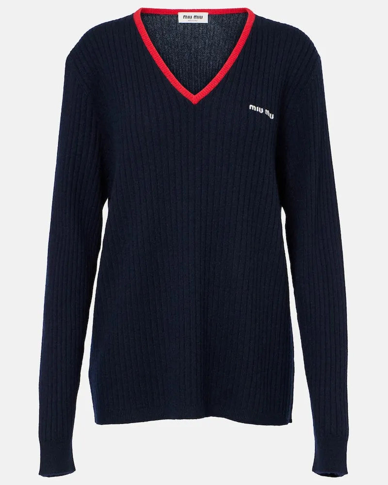 Miu Miu Pullover in maglia a coste di cashmere Blu