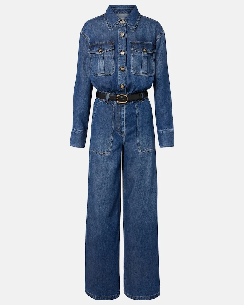 Self-Portrait Jumpsuit di jeans con cintura Blu