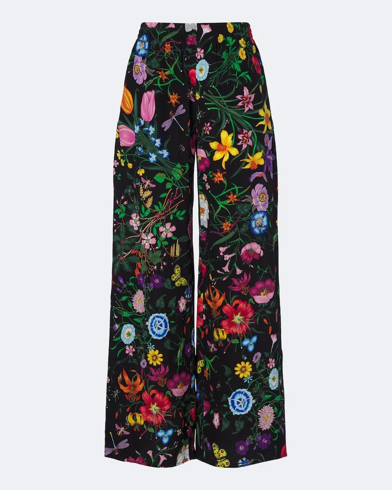 Gucci Pantaloni a palazzo Flora in twill di seta Multicolore