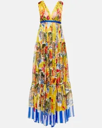 Dolce & Gabbana Abito lungo in chiffon di seta con stampa Multicolore