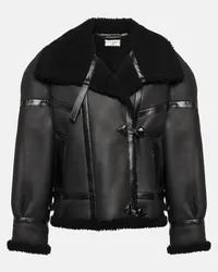 Saint Laurent Giacca in pelle e shearling Nero