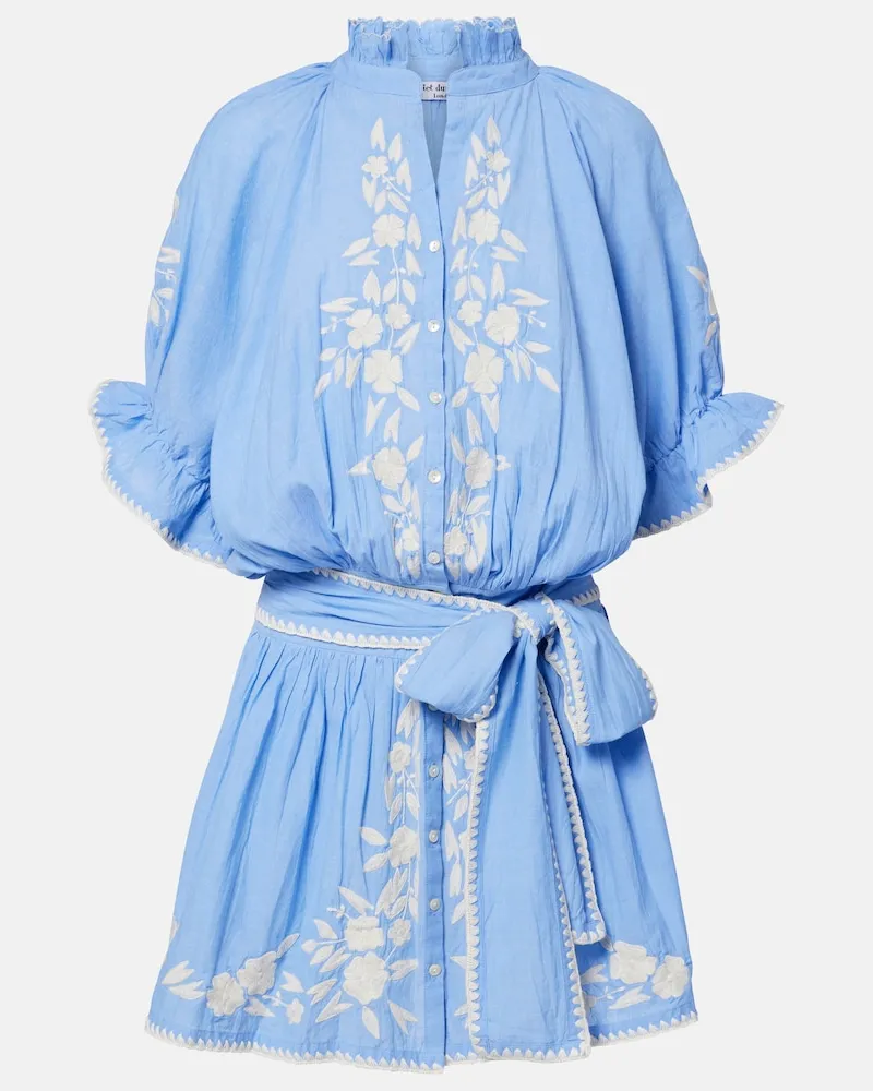 Juliet Dunn Abito corto in chambray di cotone con ricamo Blu