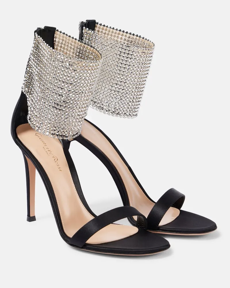 Gianvito Rossi Sandali 105 in raso con cristalli Nero