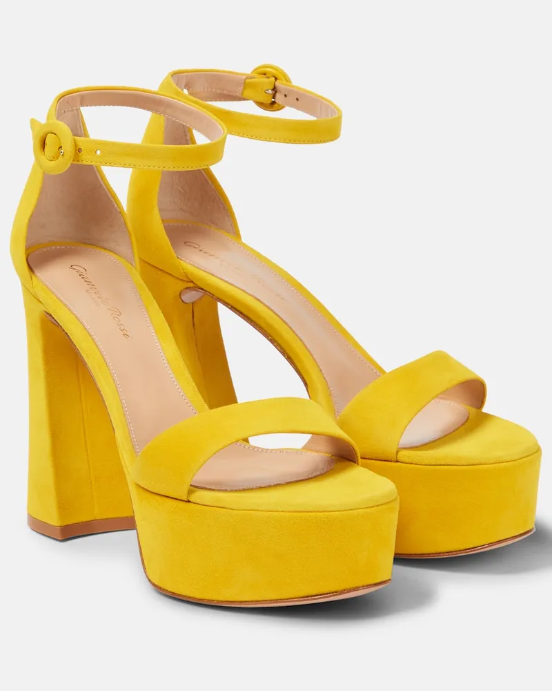 Gianvito Rossi Sandali con plateau in suede Giallo