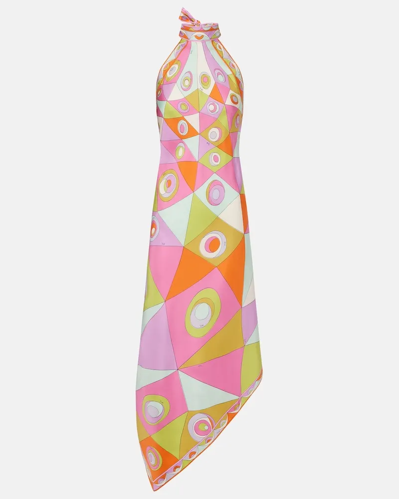 Emilio Pucci Abito midi Orchidee in twill di seta Multicolore