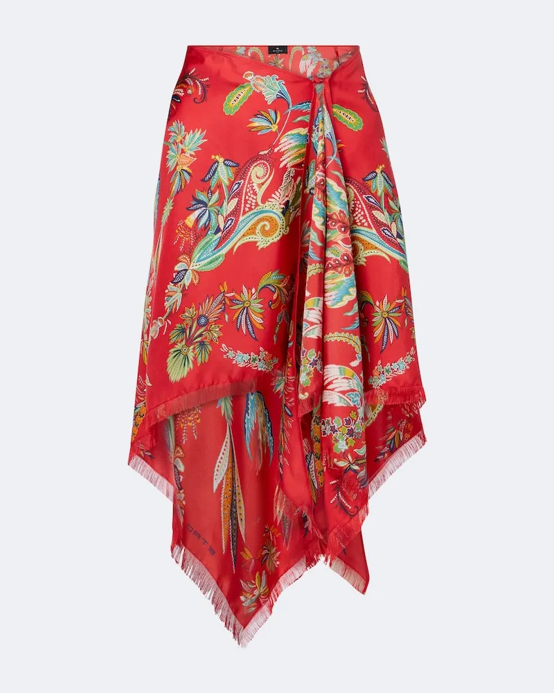 Etro Minigonna asimmetrica in twill di seta Rosso