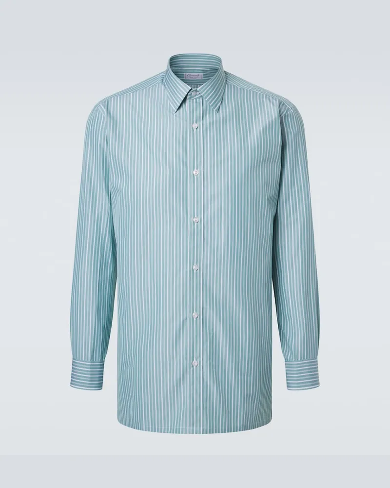 Charvet Camicia in popeline di cotone a righe Verde