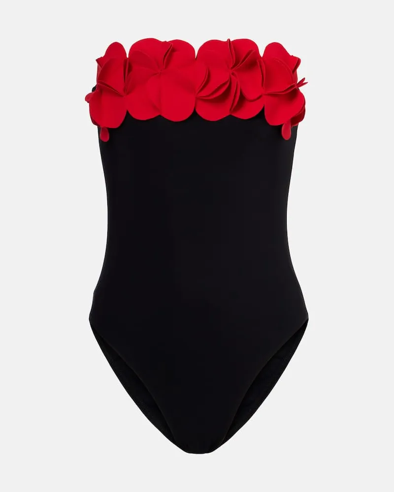 Karla Colletto Costume intero senza spalline con applicazioni floreali Nero