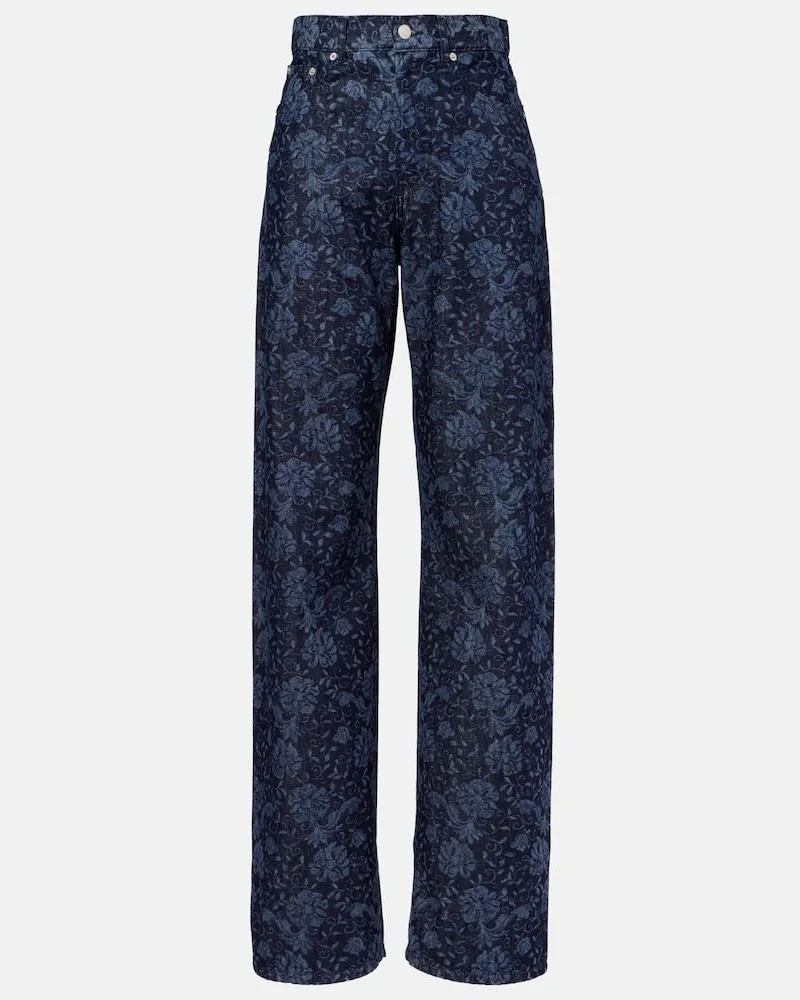 Dries van Noten Jeans a gamba larga con stampa Blu