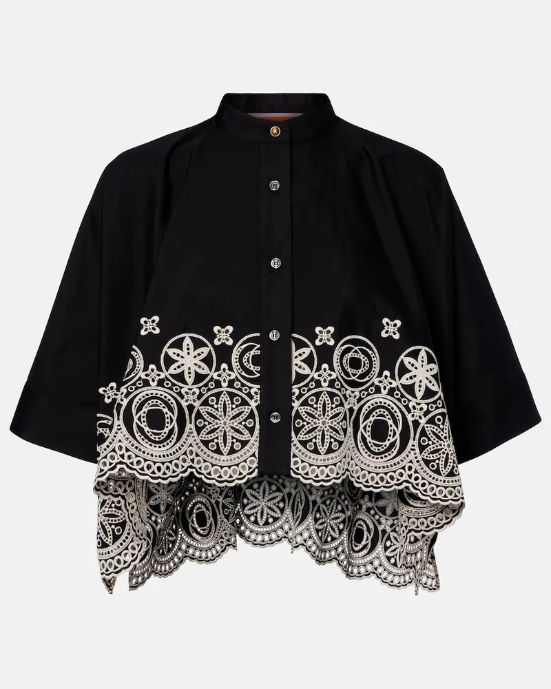 La DoubleJ Top cropped Foulard in cotone con ricamo Nero