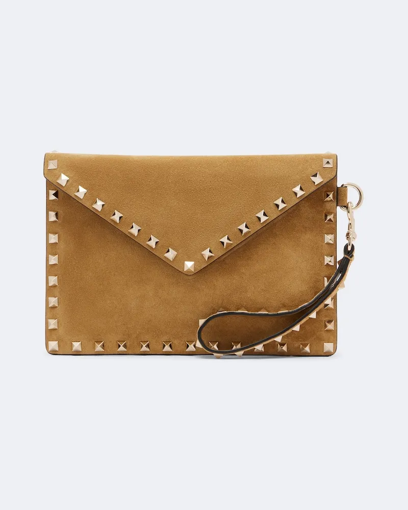 Valentino Garavani Bustina Rockstud Medium in suede Beige