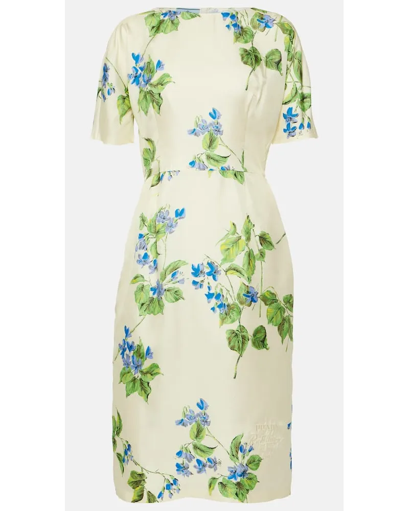 Prada Abito midi in misto seta Bianco