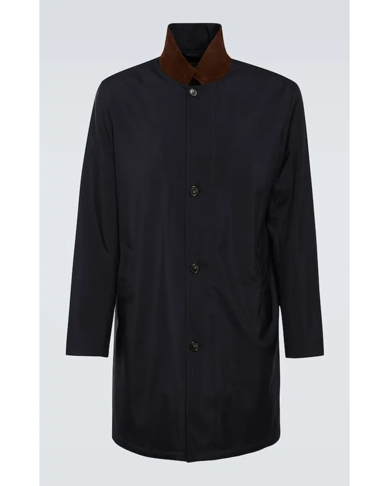 Loro Piana Trench impermeabile Sebring con pelle Blu