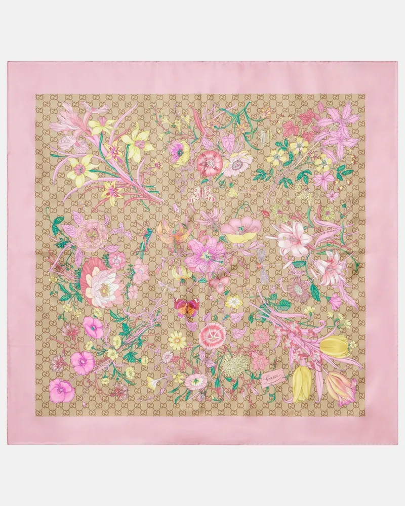 Gucci Sciarpa GG in seta con stampa floreale Multicolore