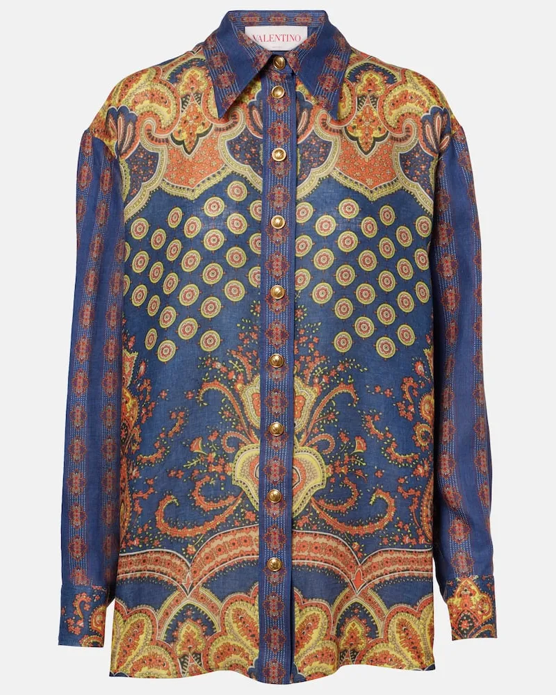 Valentino Garavani Blusa Voyage Imaginaire VLogo in lino Multicolore