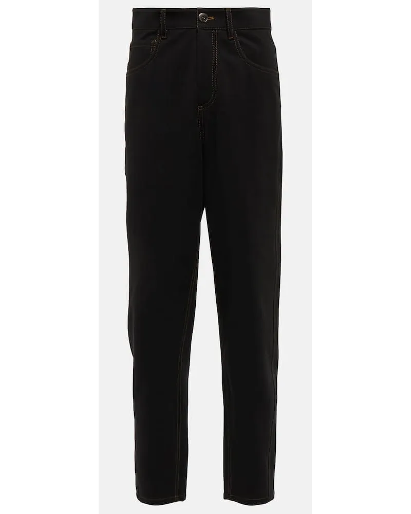 Brunello Cucinelli Pantaloni in misto cotone a vita alta Nero