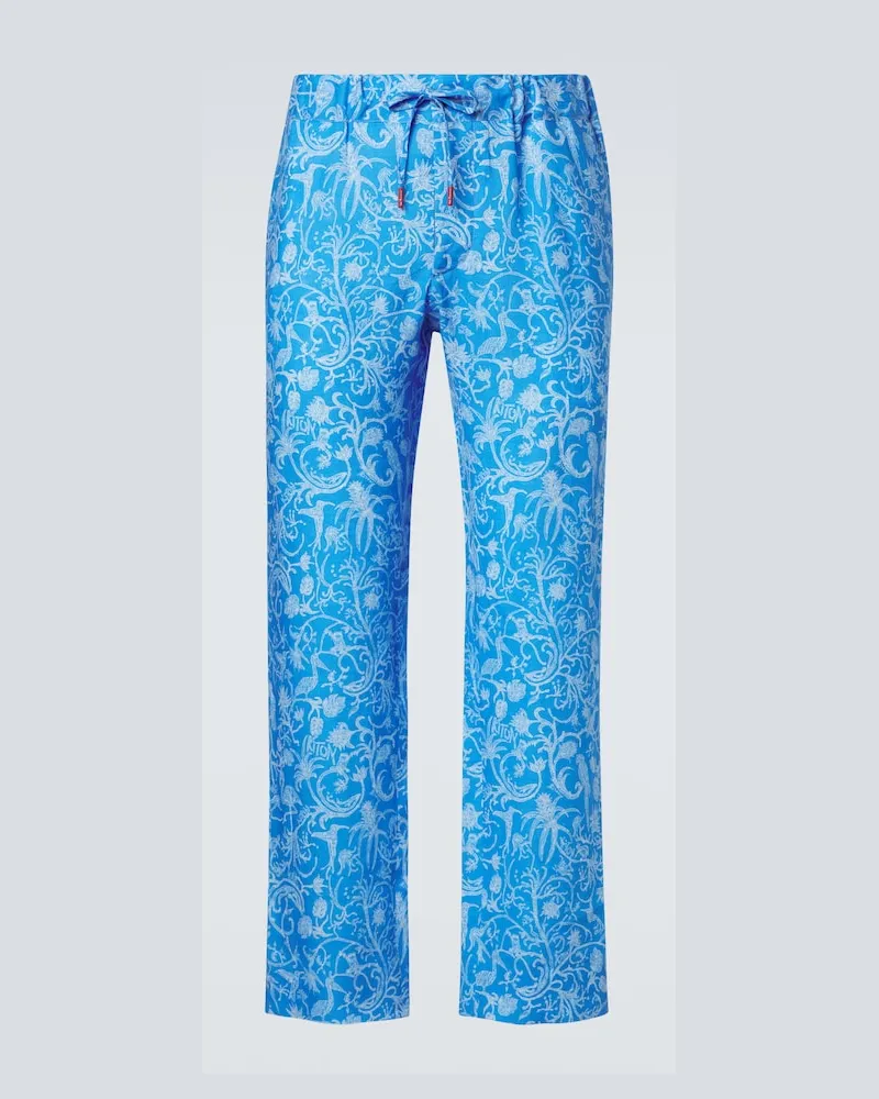 Kiton Pantaloni in lino con stampa Blu