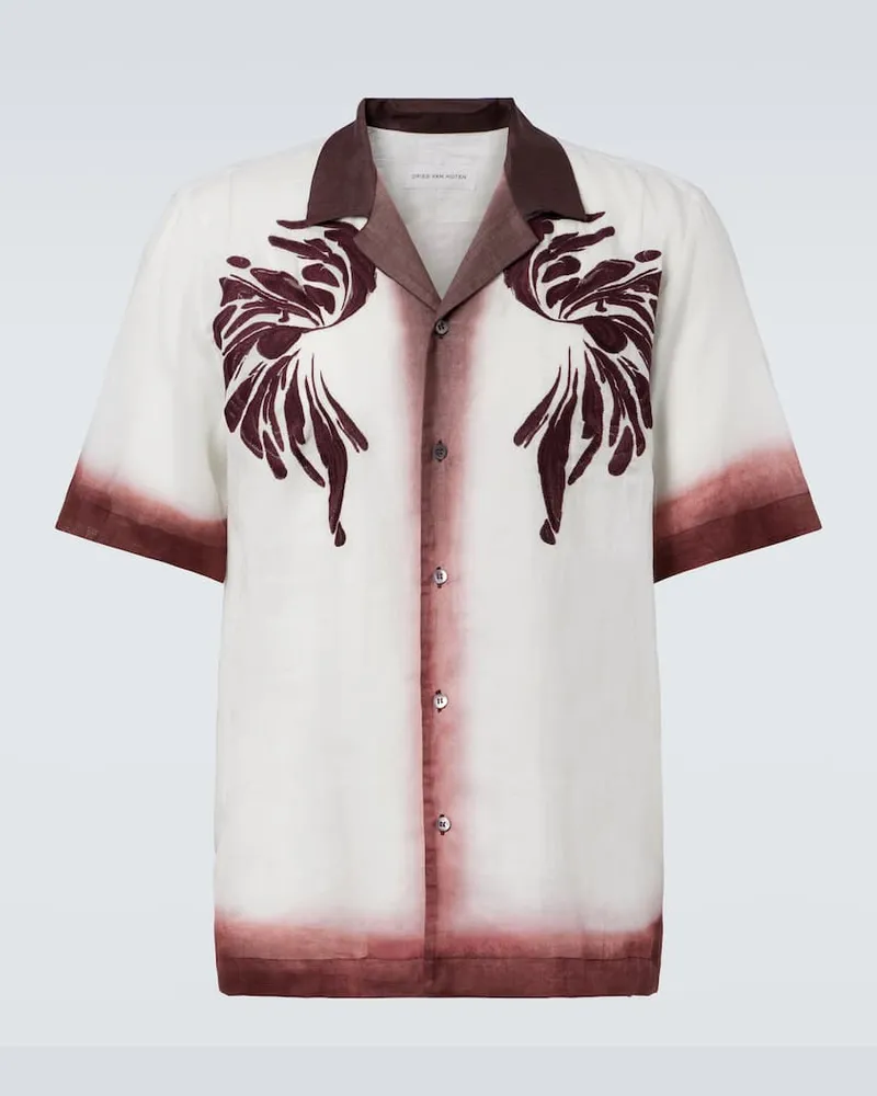 Dries van Noten Camicia bowling con ricamo Borgogna