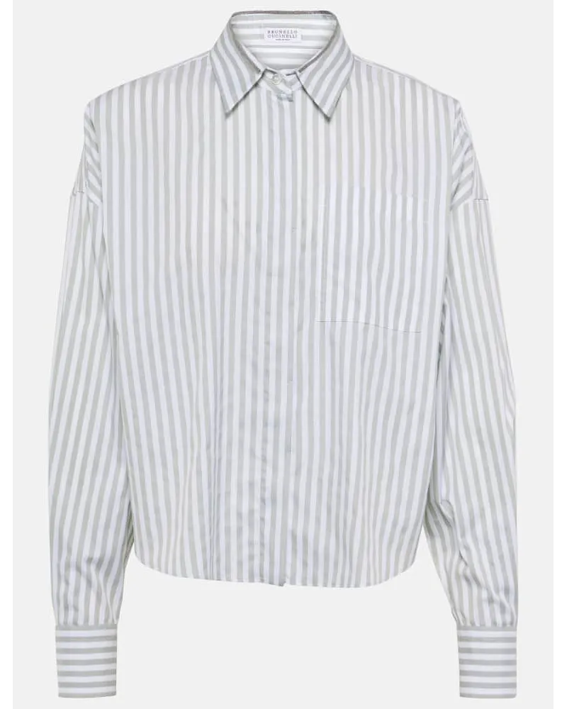 Brunello Cucinelli Camicia in popeline di seta e cotone Bianco