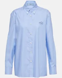 Prada Camicia in cotone con logo Blu