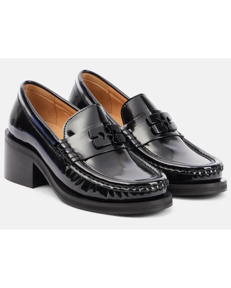 Ganni Pumps mocassino in pelle con logo Nero
