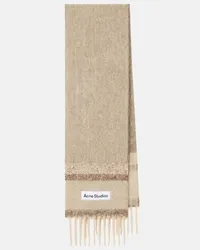 Acne Studios Sciarpa in misto lana con frange e logo Beige