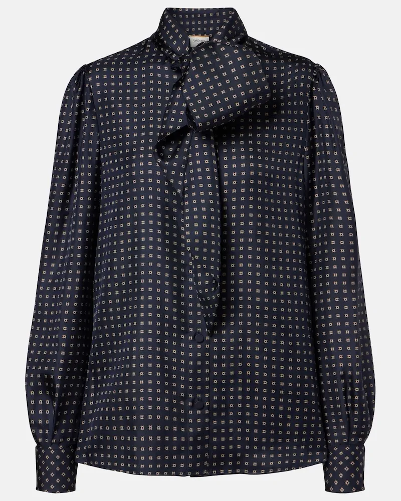 Saint Laurent Blusa in crÃªpe de chine di seta con stampa Blu