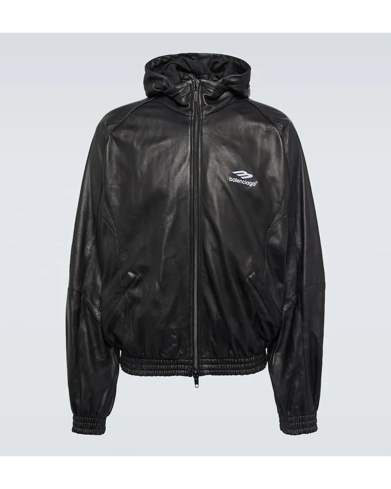 Balenciaga Giacca 3B Sports Icon in pelle Nero