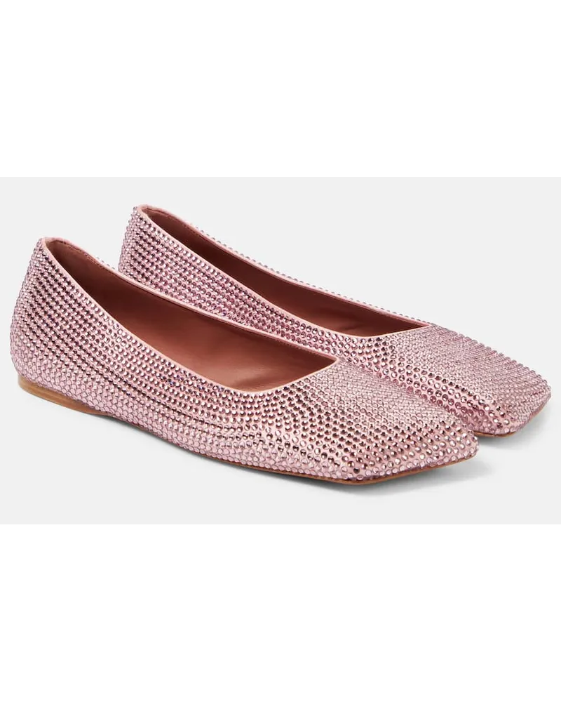 Amina Muaddi Ballerine Ane in raso con cristalli Rosa